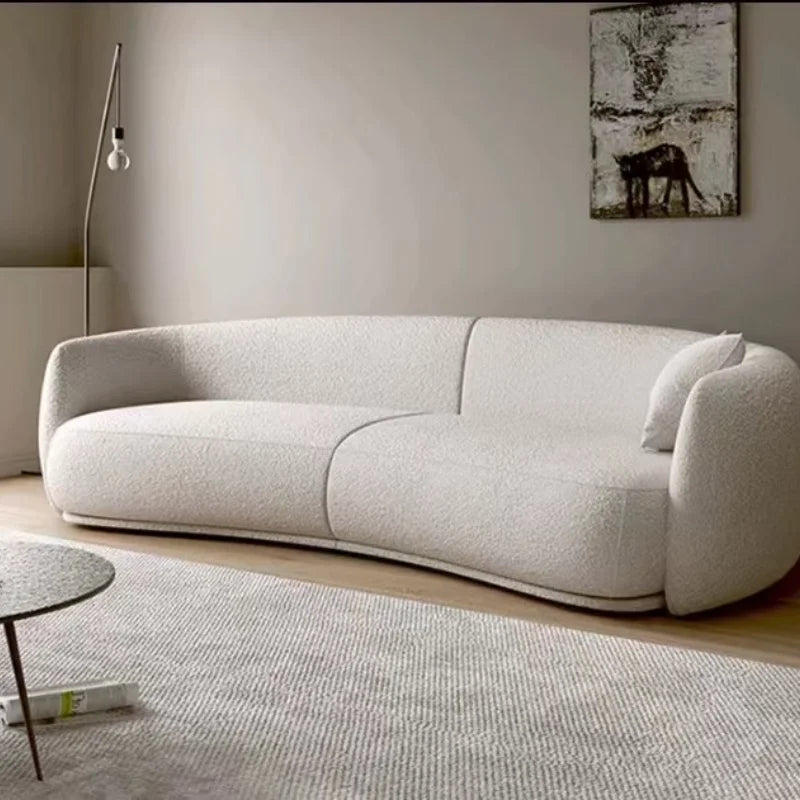 Nordic Luxury Modern Curved Sectional Sofa – Lambskin Fabric, Modular Design