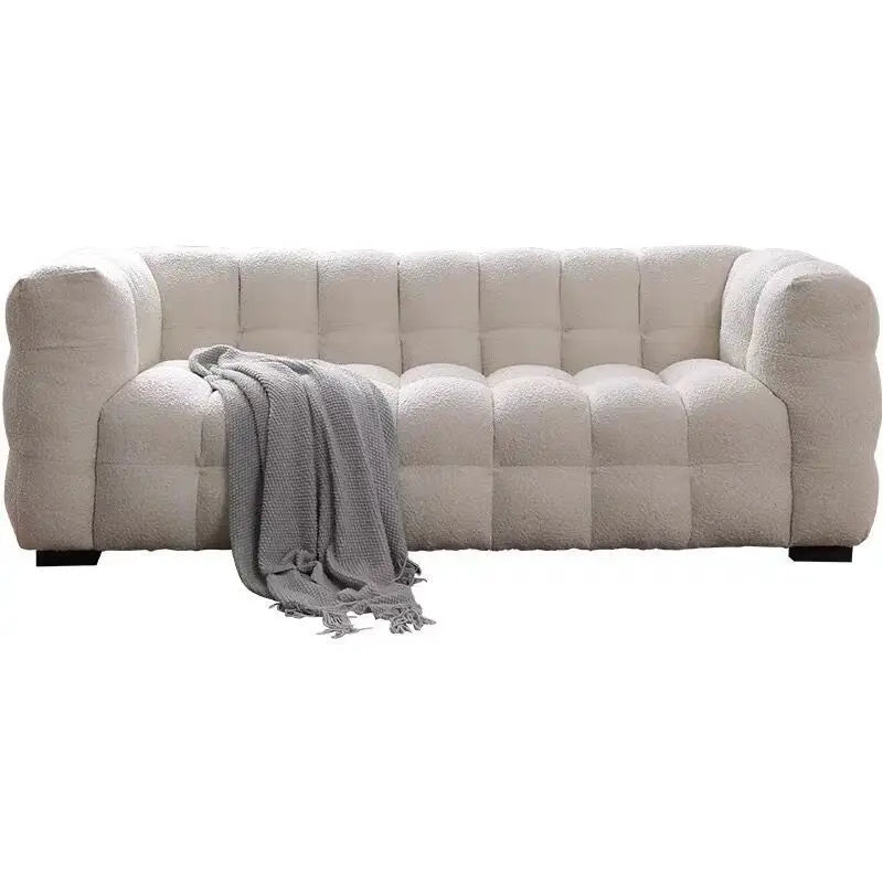Nordic Wabi-Sabi Style Upholstered Sofa – Compact Cream Shearling Edition