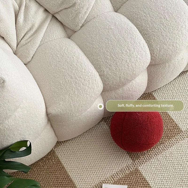 Nordic Wabi-Sabi Style Upholstered Sofa – Compact Cream Shearling Edition