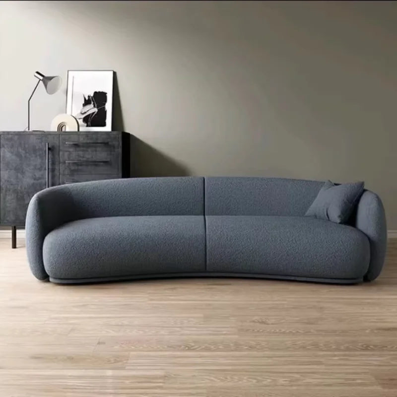 Nordic Luxury Modern Curved Sectional Sofa – Lambskin Fabric, Modular Design