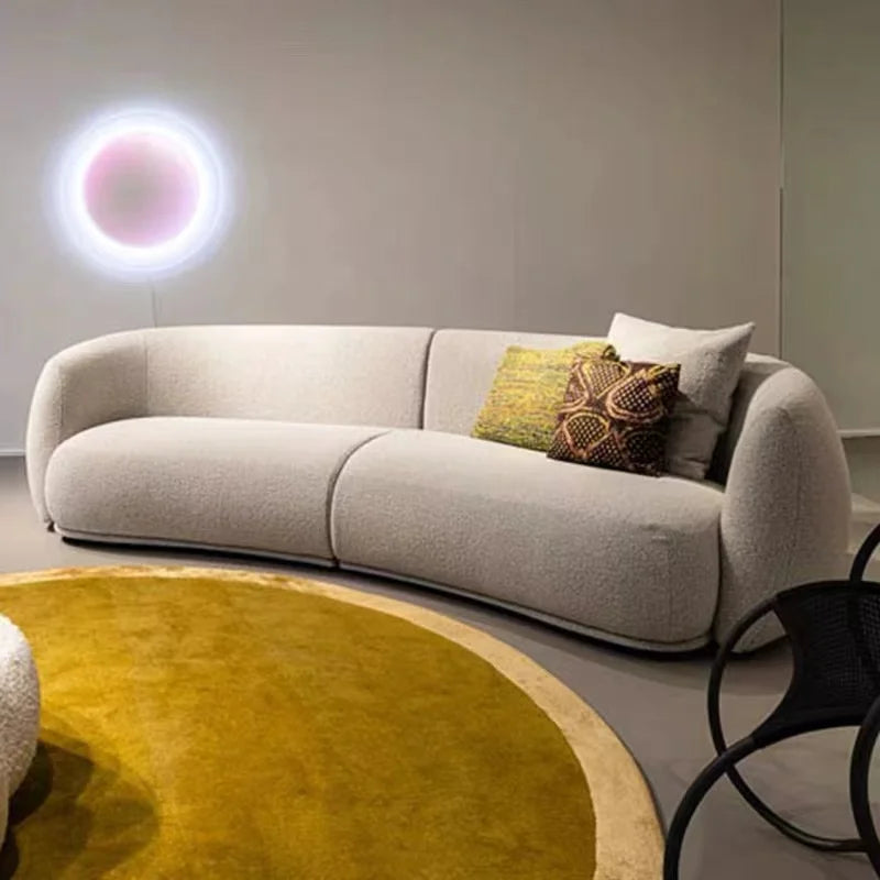 Nordic Luxury Modern Curved Sectional Sofa – Lambskin Fabric, Modular Design