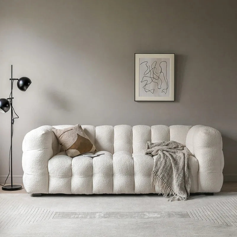 Nordic Wabi-Sabi Style Upholstered Sofa – Compact Cream Shearling Edition