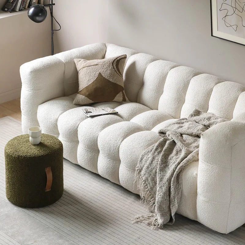 Nordic Wabi-Sabi Style Upholstered Sofa – Compact Cream Shearling Edition