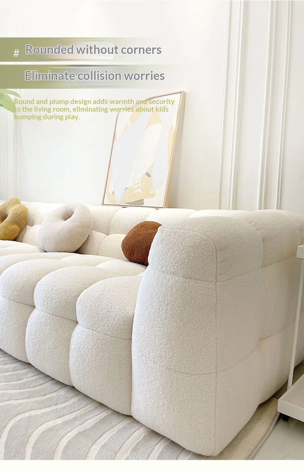 Nordic Wabi-Sabi Style Upholstered Sofa – Compact Cream Shearling Edition