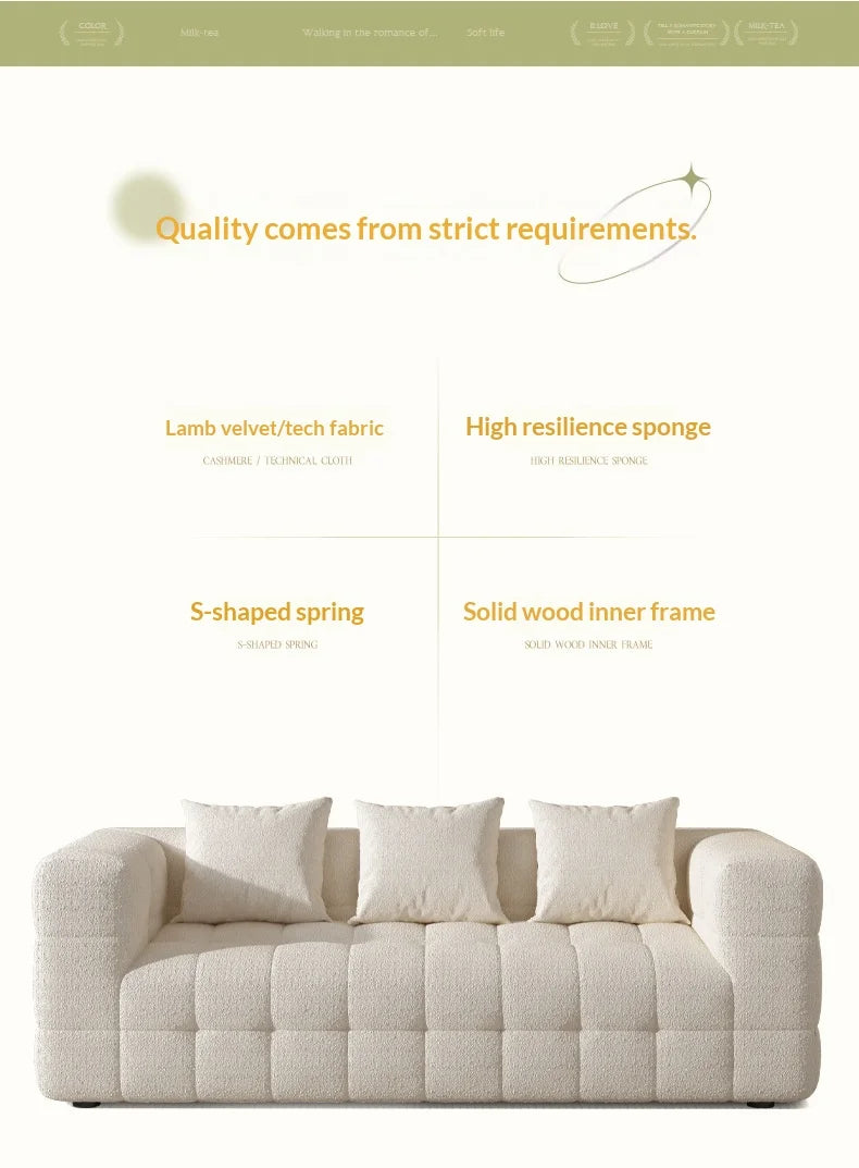 Nordic Wabi-Sabi Style Upholstered Sofa – Compact Cream Shearling Edition