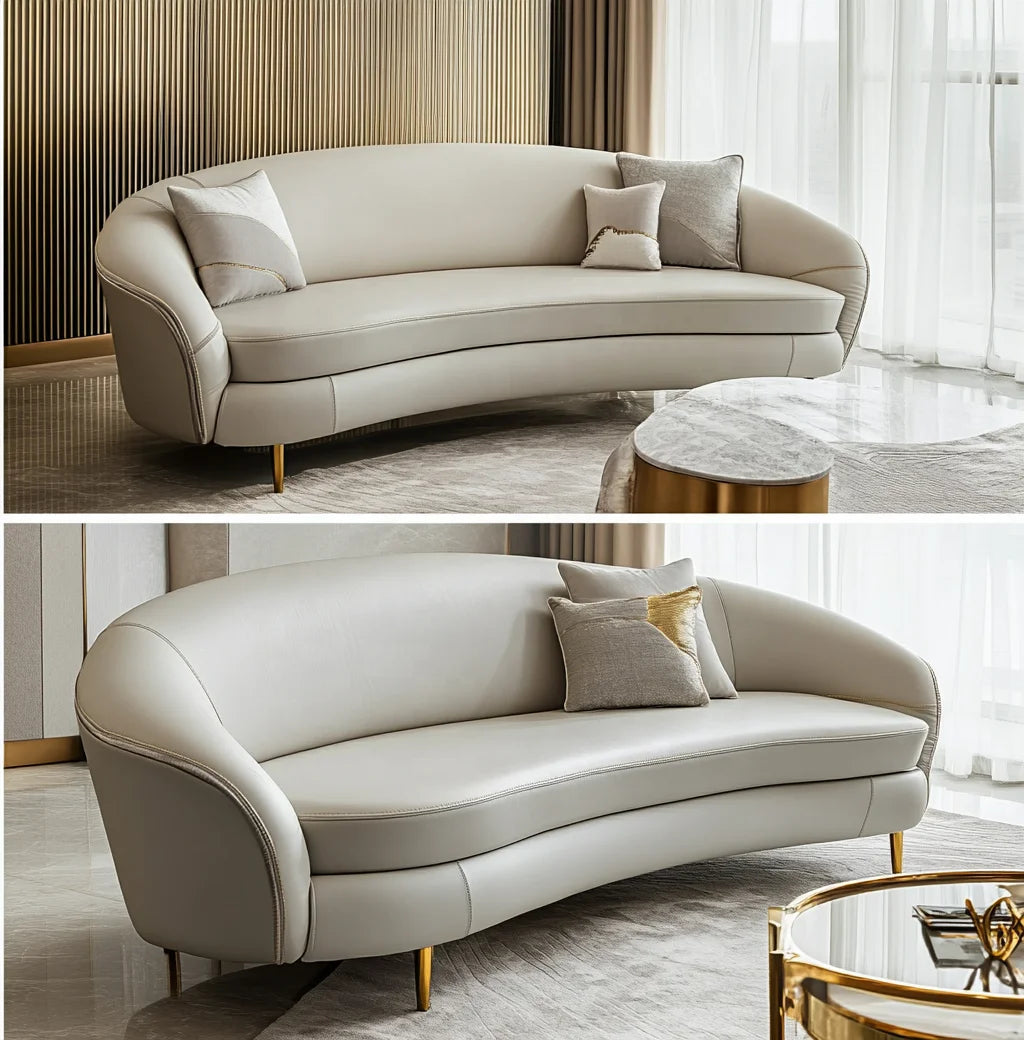 Luxury Modern Curved Sofa Set – Genuine Leather & Velvet