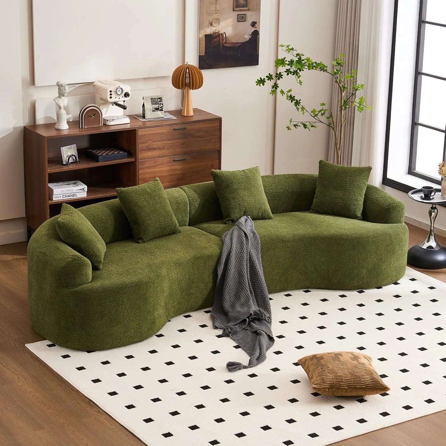 Luxury Curved Modern Sectional Sofa – Chenille Fabric, Deep Comfort, Oversized Design