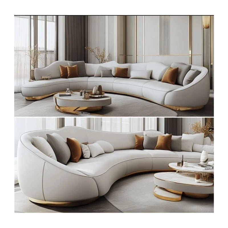 Luxury Modern Curved Sofa Set – Genuine Leather & Velvet