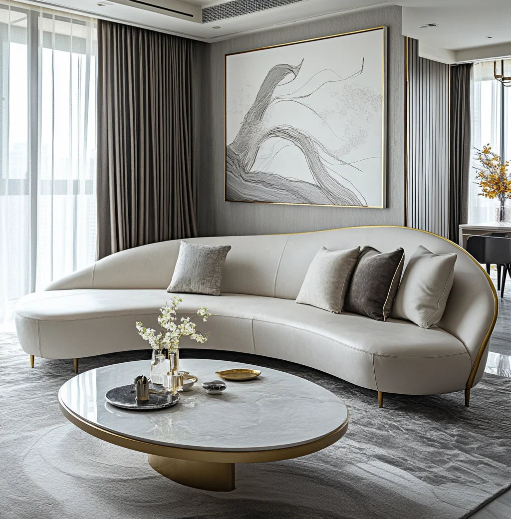 Luxury Modern Curved Sofa Set – Genuine Leather & Velvet