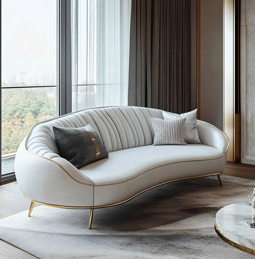 Luxury Modern Curved Sofa Set – Genuine Leather & Velvet