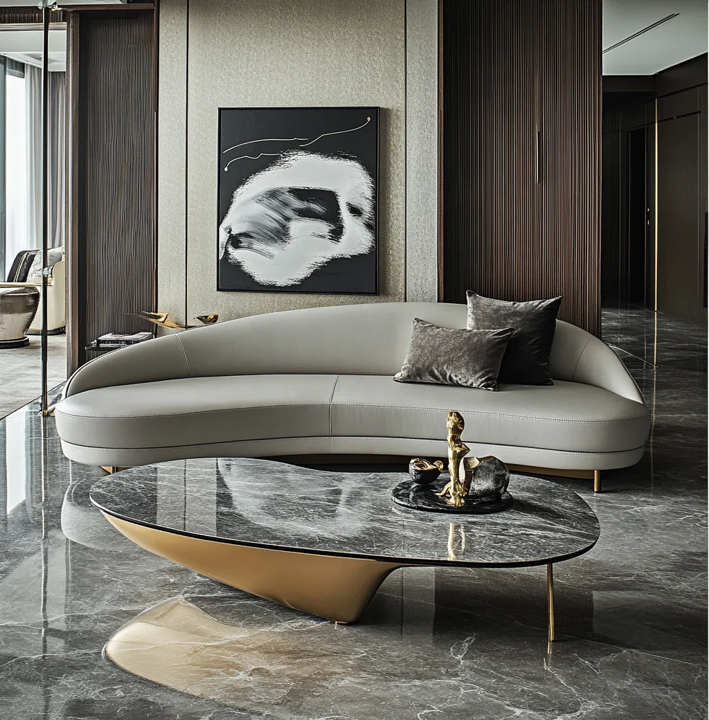 Luxury Modern Curved Sofa Set – Genuine Leather & Velvet